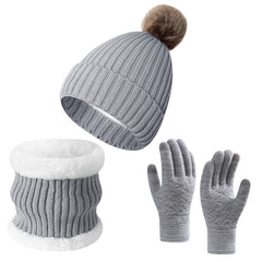 Winter Thickened Gloves Hat Scarf Three-piece Suit