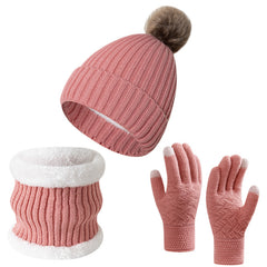 Winter Thickened Gloves Hat Scarf Three-piece Suit
