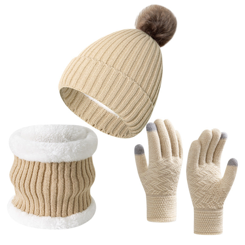 Winter Thickened Gloves Hat Scarf Three-piece Suit