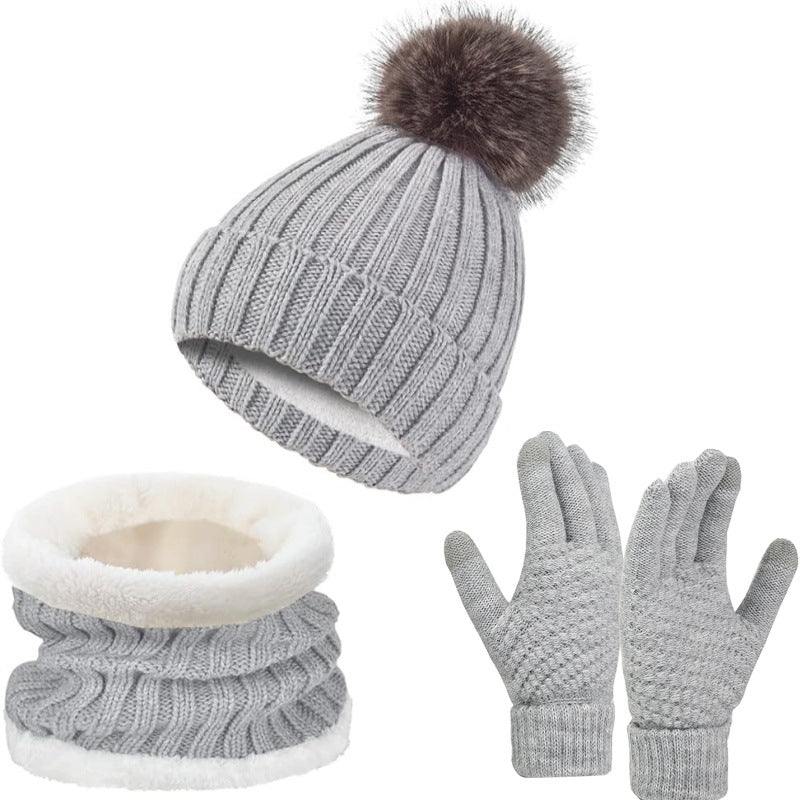 Winter Thickened Gloves Hat Scarf Three-piece Suit