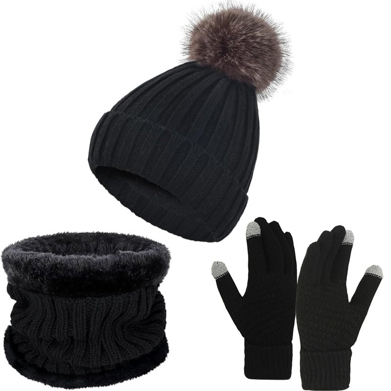 Winter Thickened Gloves Hat Scarf Three-piece Suit