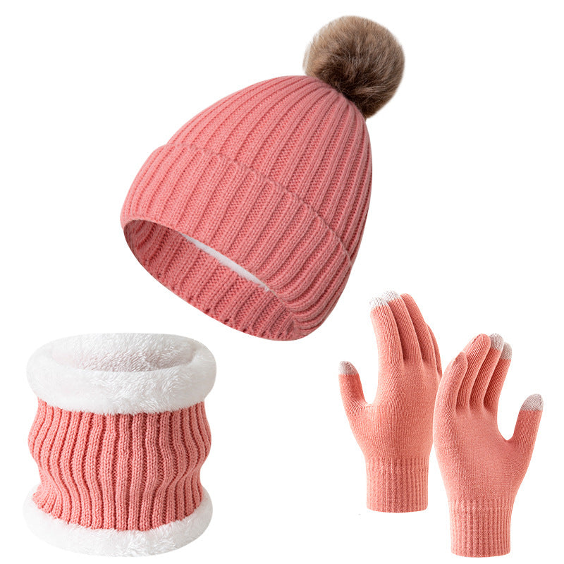 Winter Thickened Gloves Hat Scarf Three-piece Suit