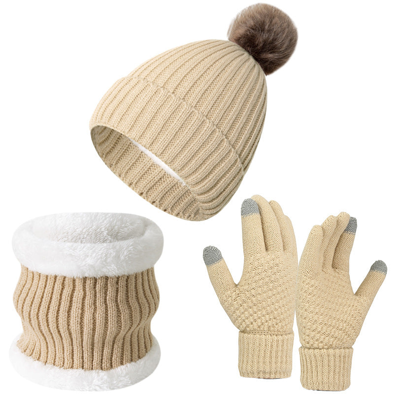 Winter Thickened Gloves Hat Scarf Three-piece Suit