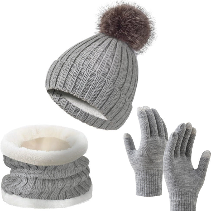 Winter Thickened Gloves Hat Scarf Three-piece Suit