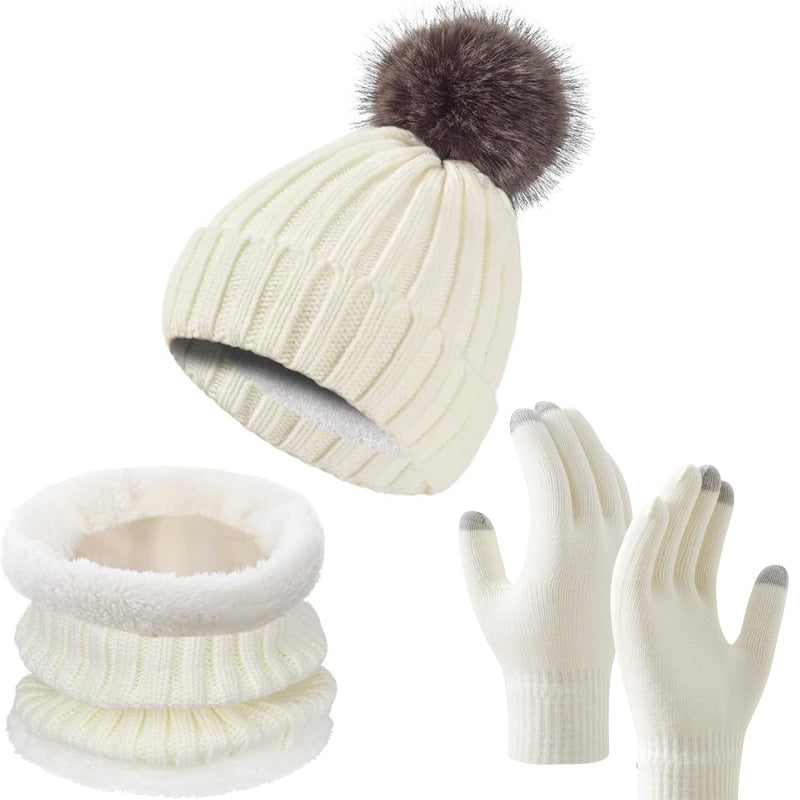 Winter Thickened Gloves Hat Scarf Three-piece Suit