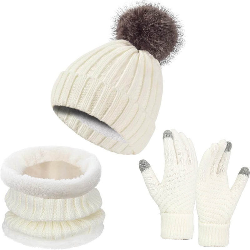 Winter Thickened Gloves Hat Scarf Three-piece Suit