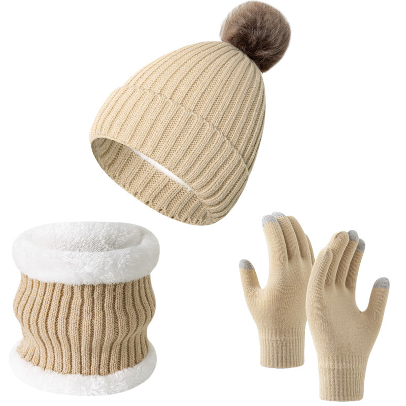 Winter Thickened Gloves Hat Scarf Three-piece Suit