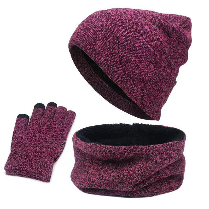 Outdoor Autumn And Winter Thick Hat Scarf Gloves Three-piece Set