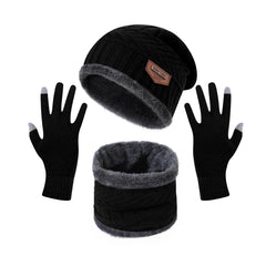 Winter Warm Thick Hat Scarf Solid Color Touch Screen Gloves Three-piece Set