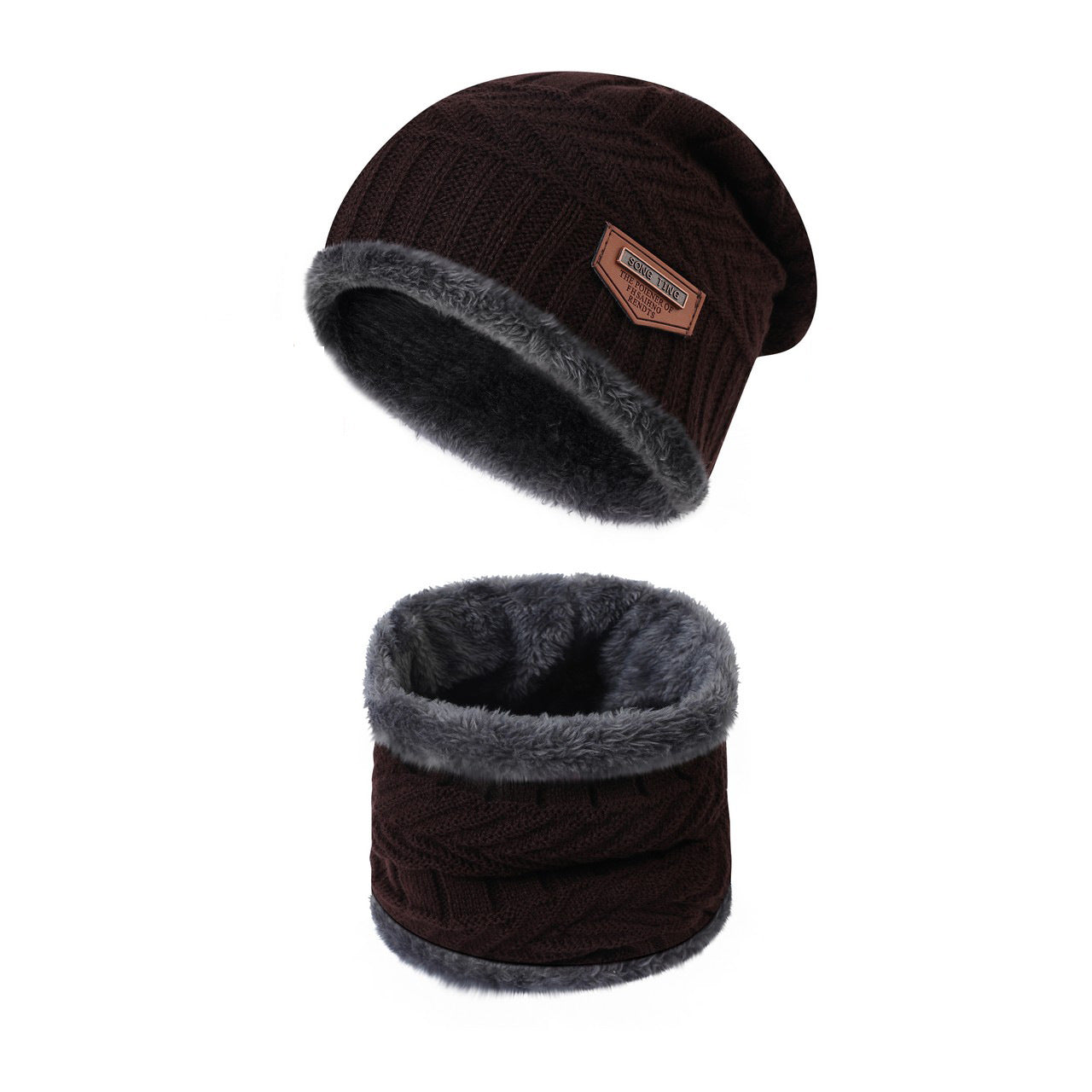 Winter Warm Thick Hat Scarf Solid Color Touch Screen Gloves Three-piece Set