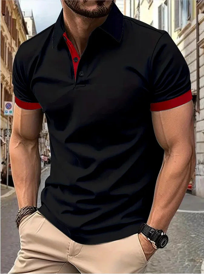 Big & Tall Men's Business Color Block Short Sleeve Polo Shirt S-8XL