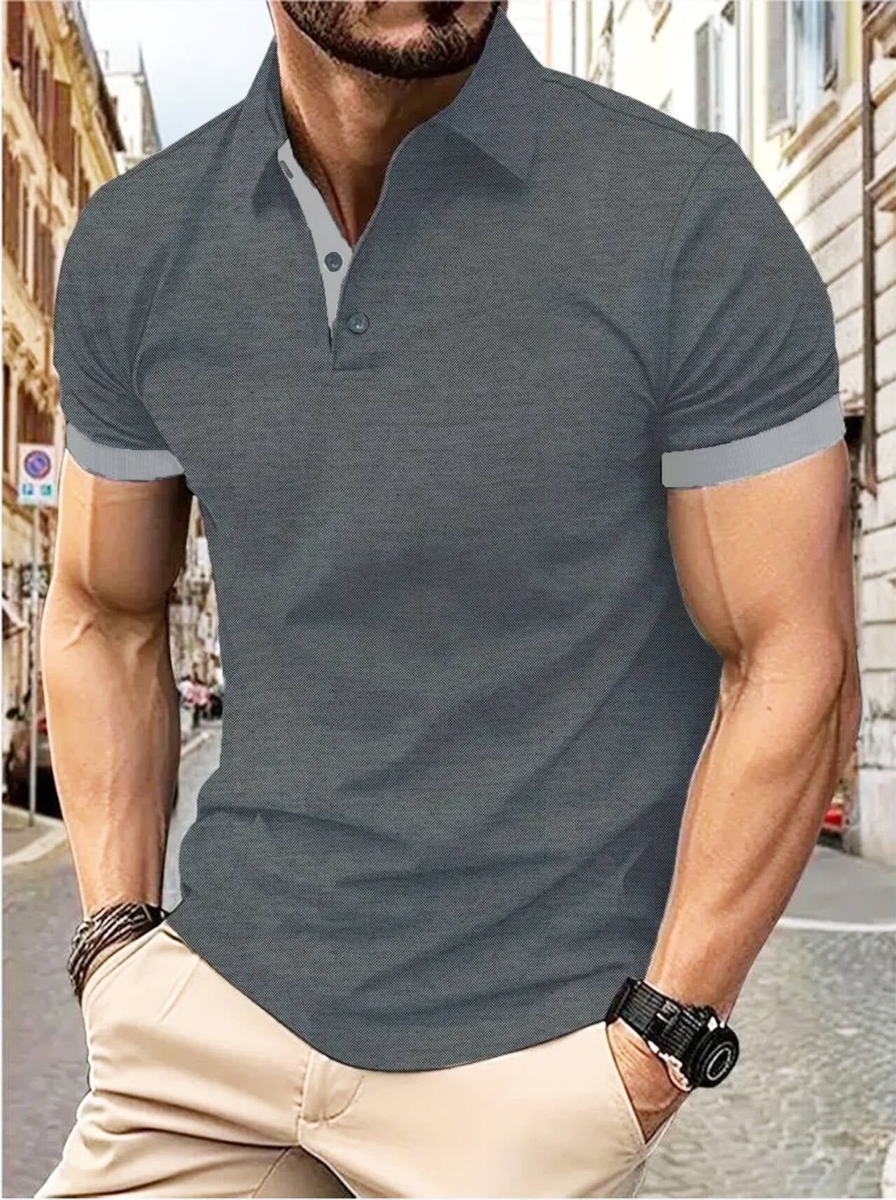 Big & Tall Men's Business Color Block Short Sleeve Polo Shirt S-8XL