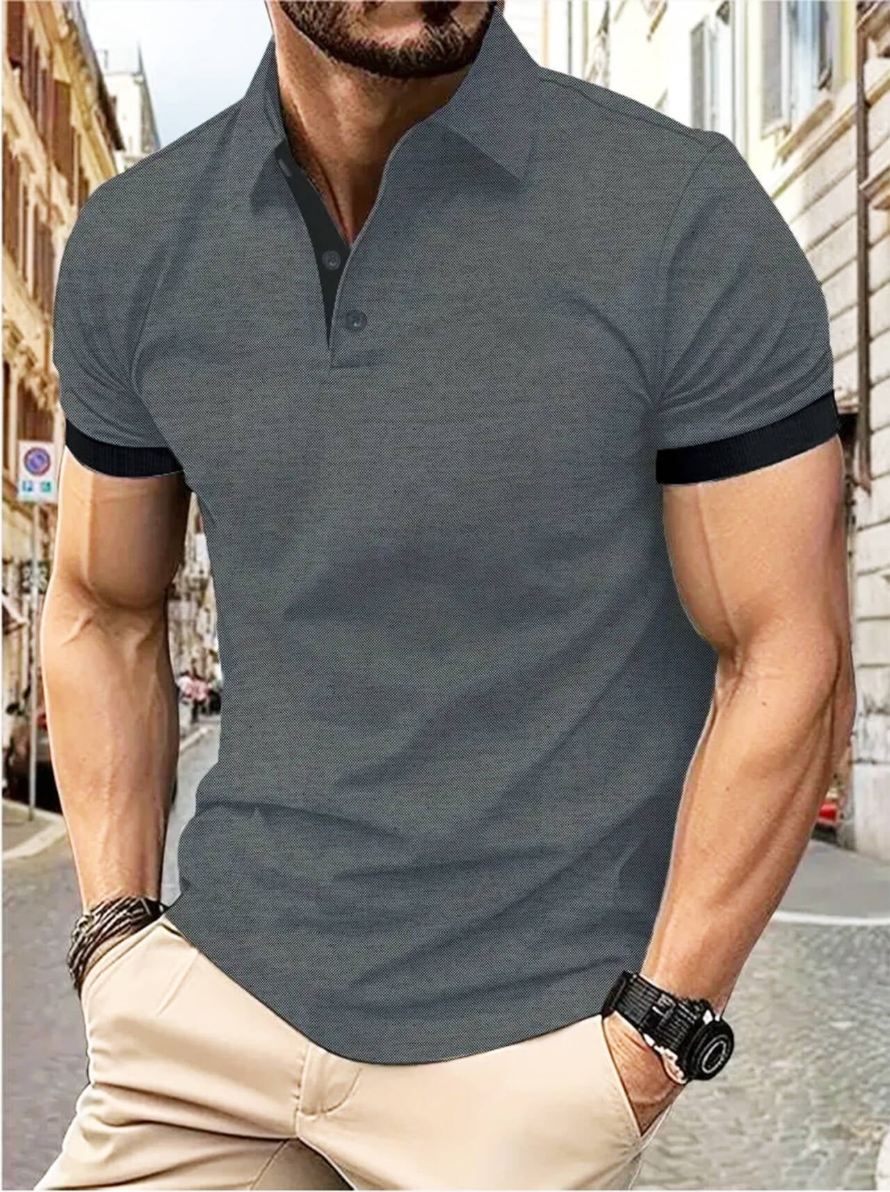 Big & Tall Men's Business Color Block Short Sleeve Polo Shirt S-8XL