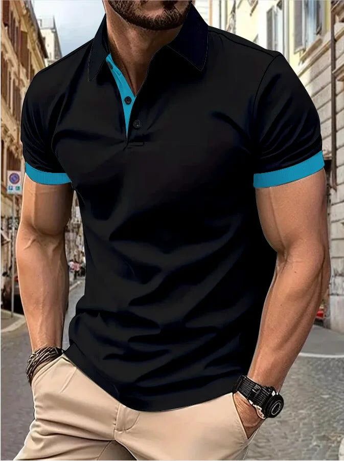 Big & Tall Men's Business Color Block Short Sleeve Polo Shirt S-8XL