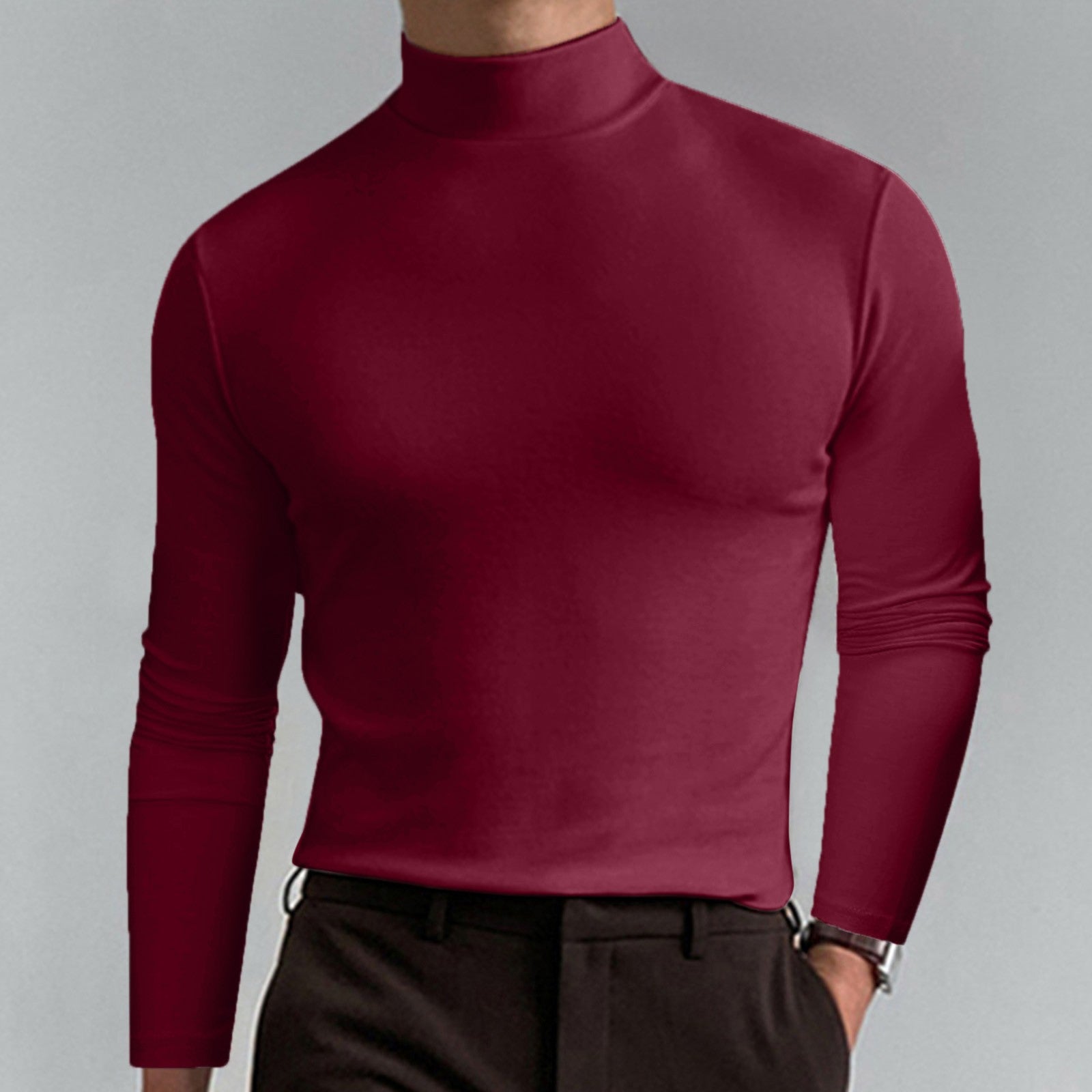 Big & Tall Men's High Neck Solid Color Long Sleeve T-Shirt S-3XL