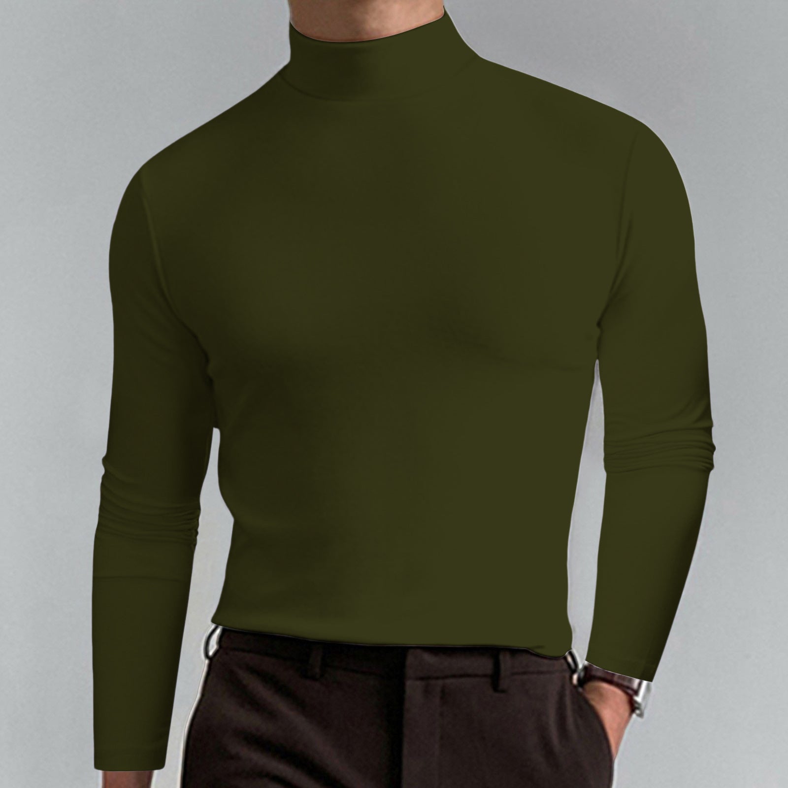 Big & Tall Men's High Neck Solid Color Long Sleeve T-Shirt S-3XL