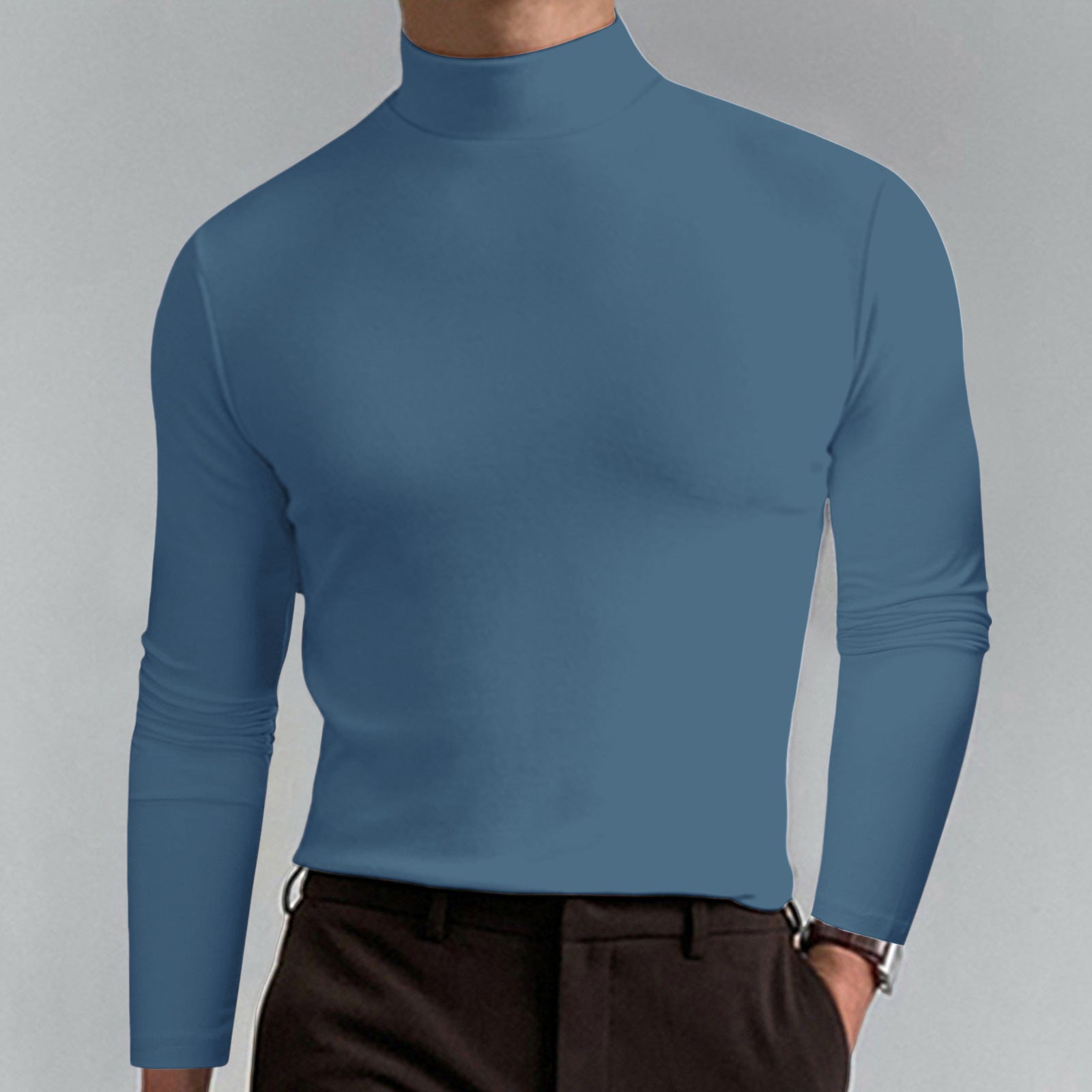 Big & Tall Men's High Neck Solid Color Long Sleeve T-Shirt S-3XL