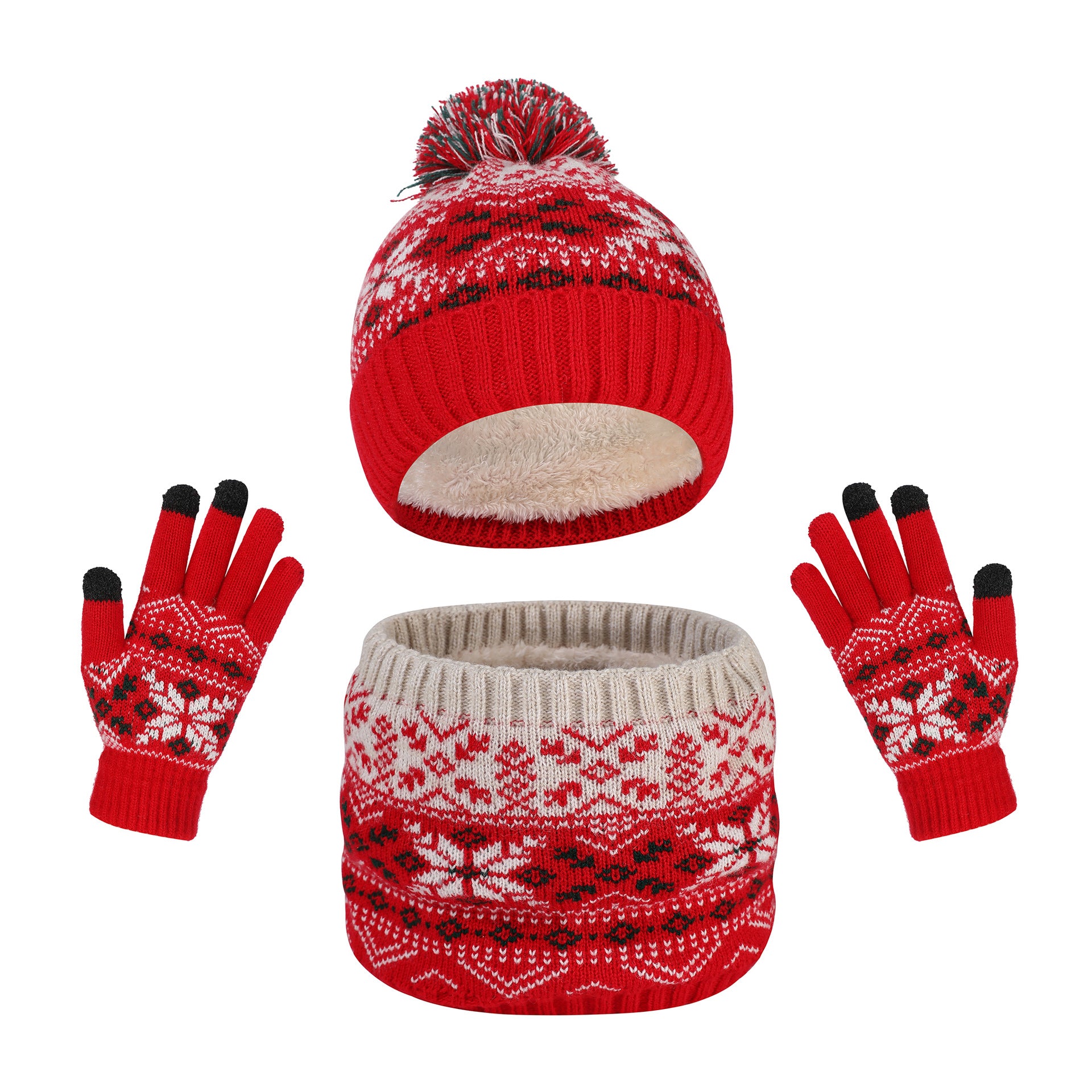 Autumn And Winter Children's Hat Snowflake Hat Scarf Gloves Set