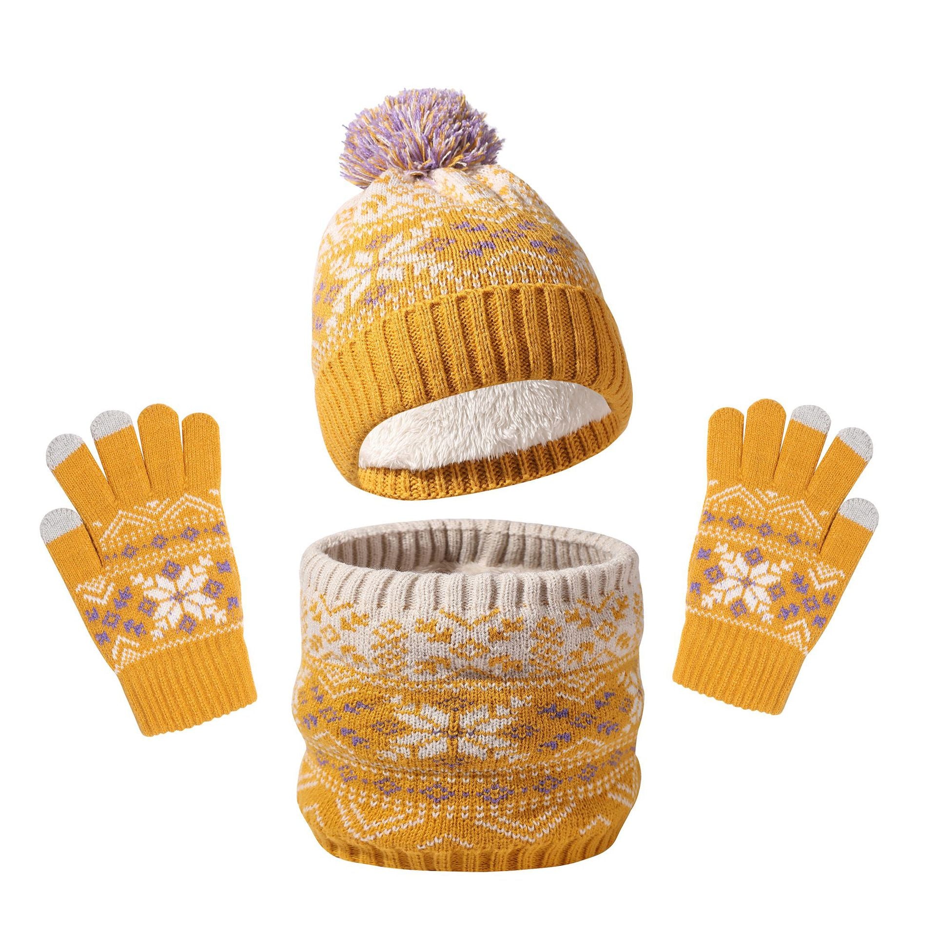Autumn And Winter Children's Hat Snowflake Hat Scarf Gloves Set