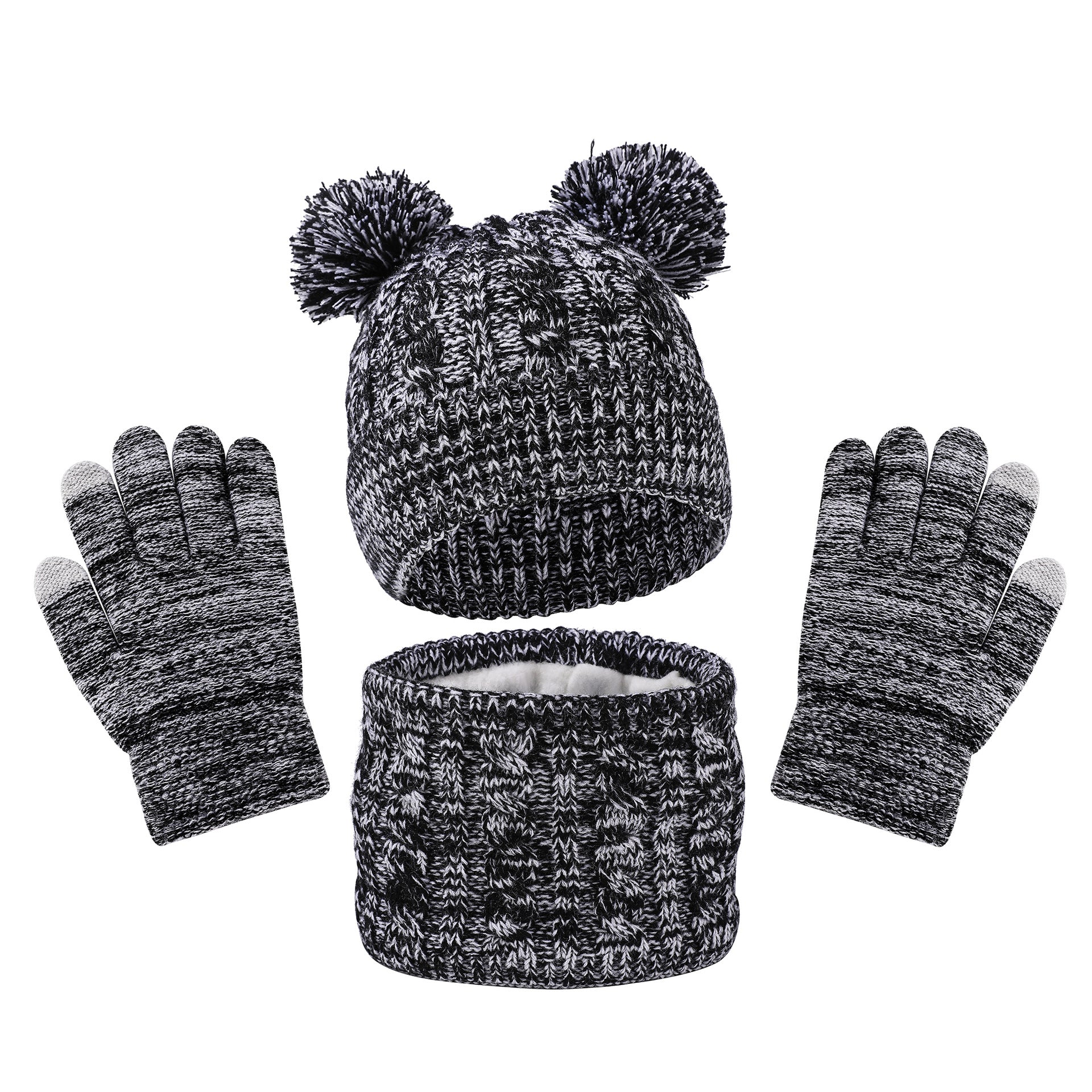 Autumn And Winter Children Plus Velvet Hat Scarf Gloves Three-piece Suit