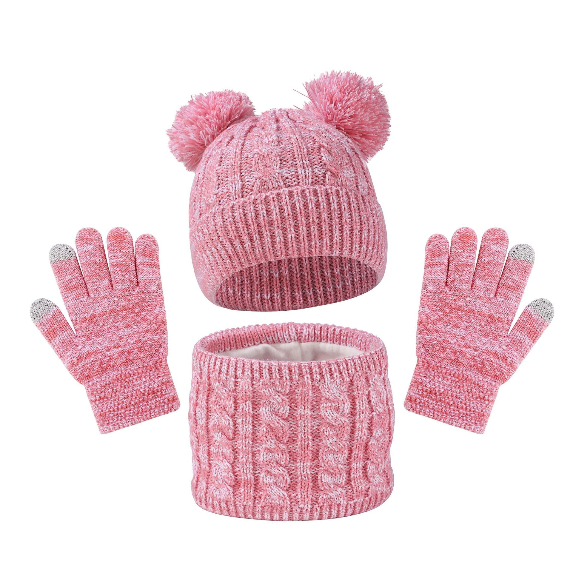 Autumn And Winter Children Plus Velvet Hat Scarf Gloves Three-piece Suit