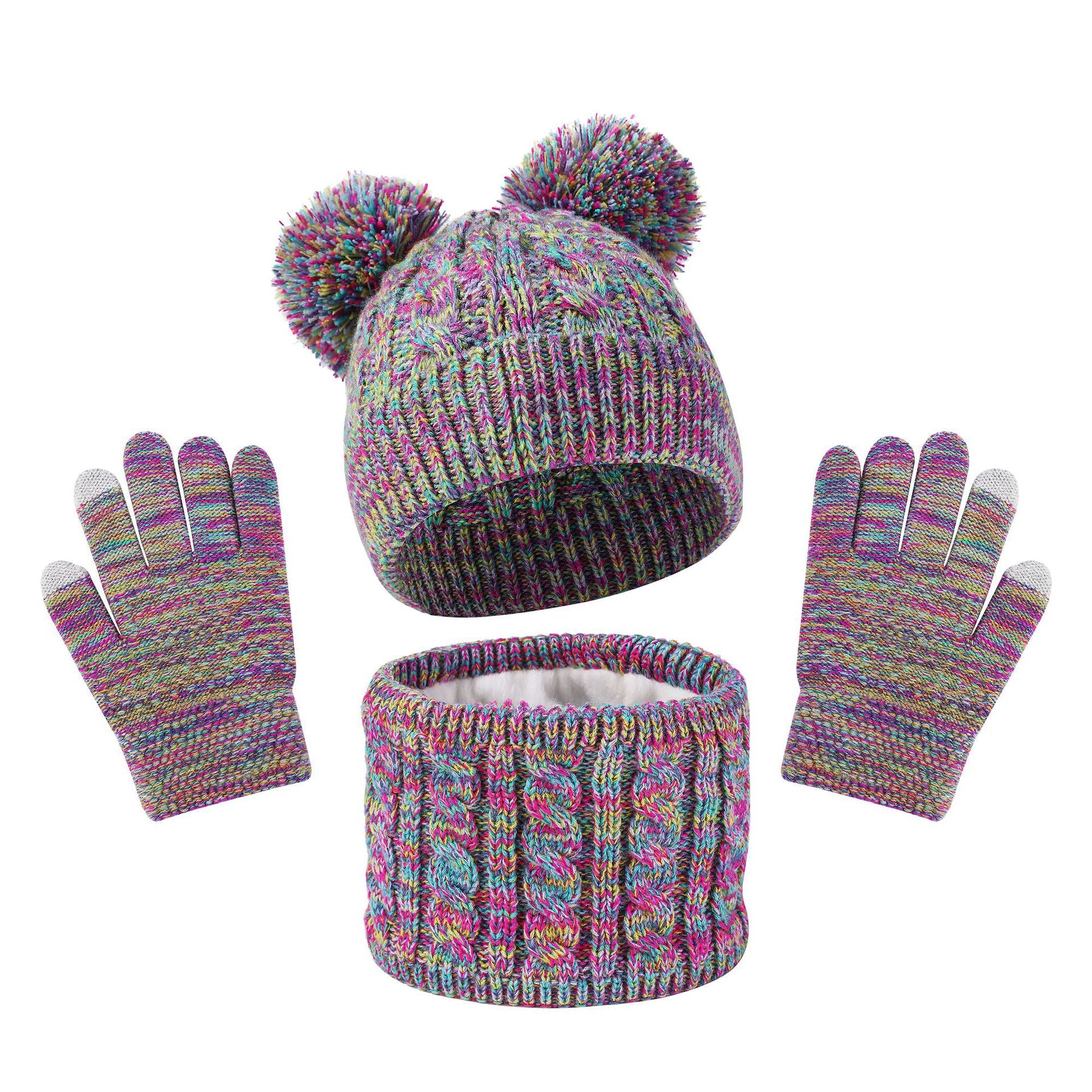 Autumn And Winter Children Plus Velvet Hat Scarf Gloves Three-piece Suit