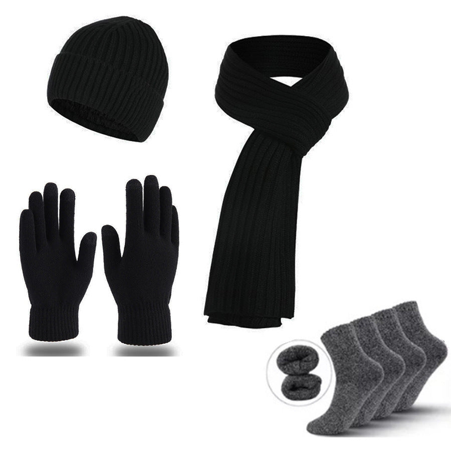 Winter Warm Scarf Gloves Socks Hat 5-piece Set Of Touch Screen For Men And Women