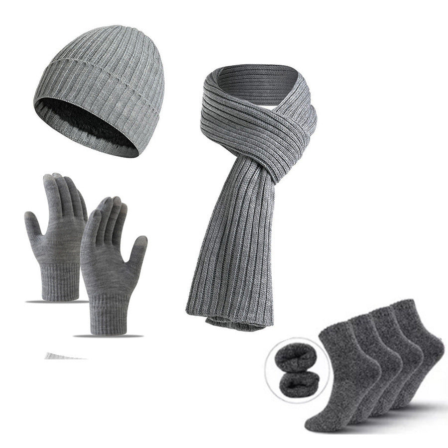 Winter Warm Scarf Gloves Socks Hat 5-piece Set Of Touch Screen For Men And Women