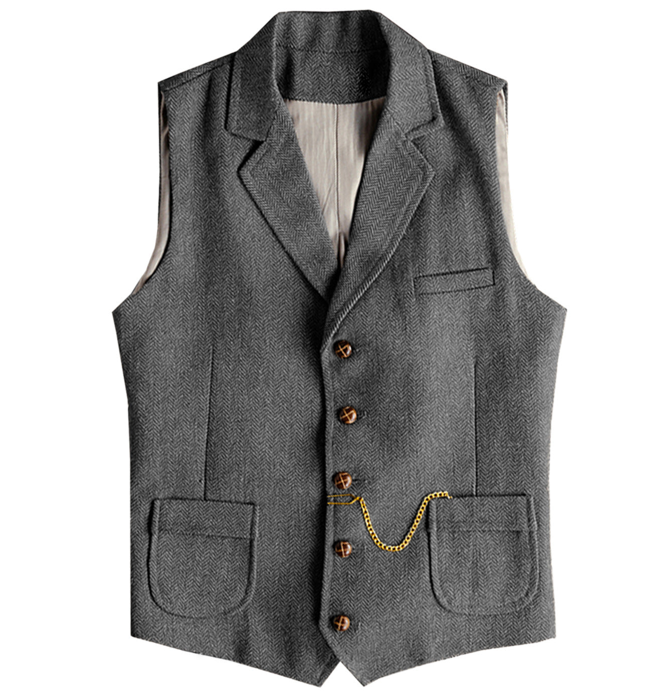 Big & Tall Men's Business Herringbone Pattern Slim Fit Single-breasted Suit Vest XS-3XL