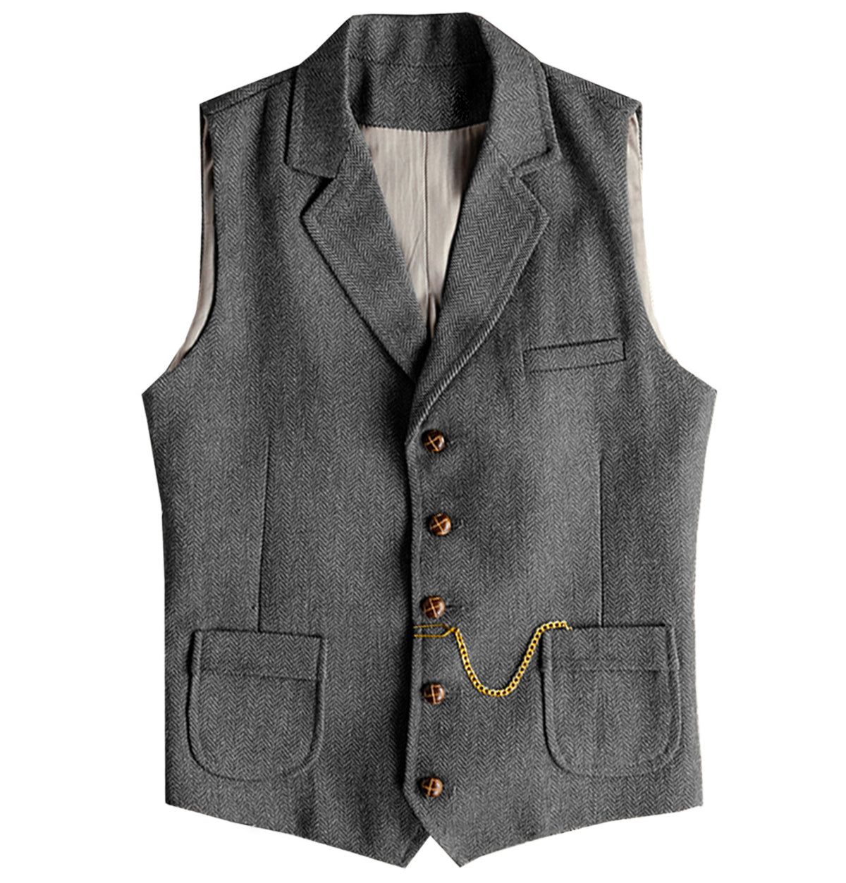 Big & Tall Men's Business Herringbone Pattern Slim Fit Single-breasted Suit Vest XS-3XL