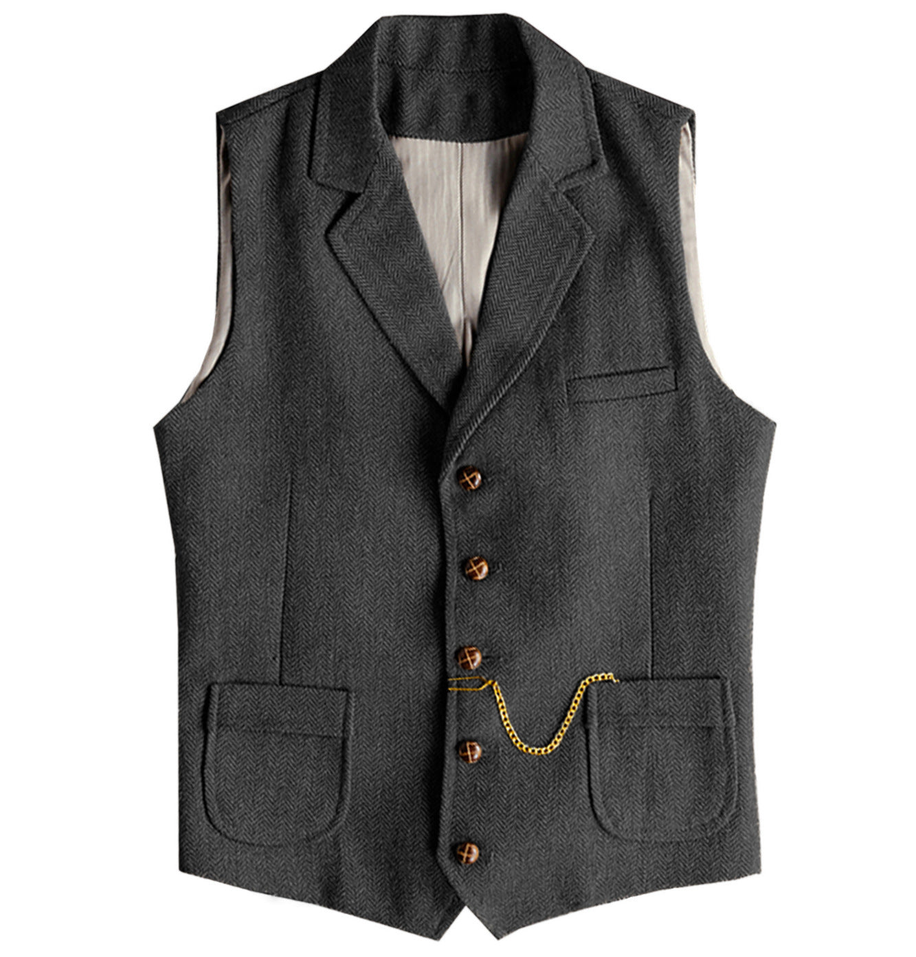 Big & Tall Men's Business Herringbone Pattern Slim Fit Single-breasted Suit Vest XS-3XL