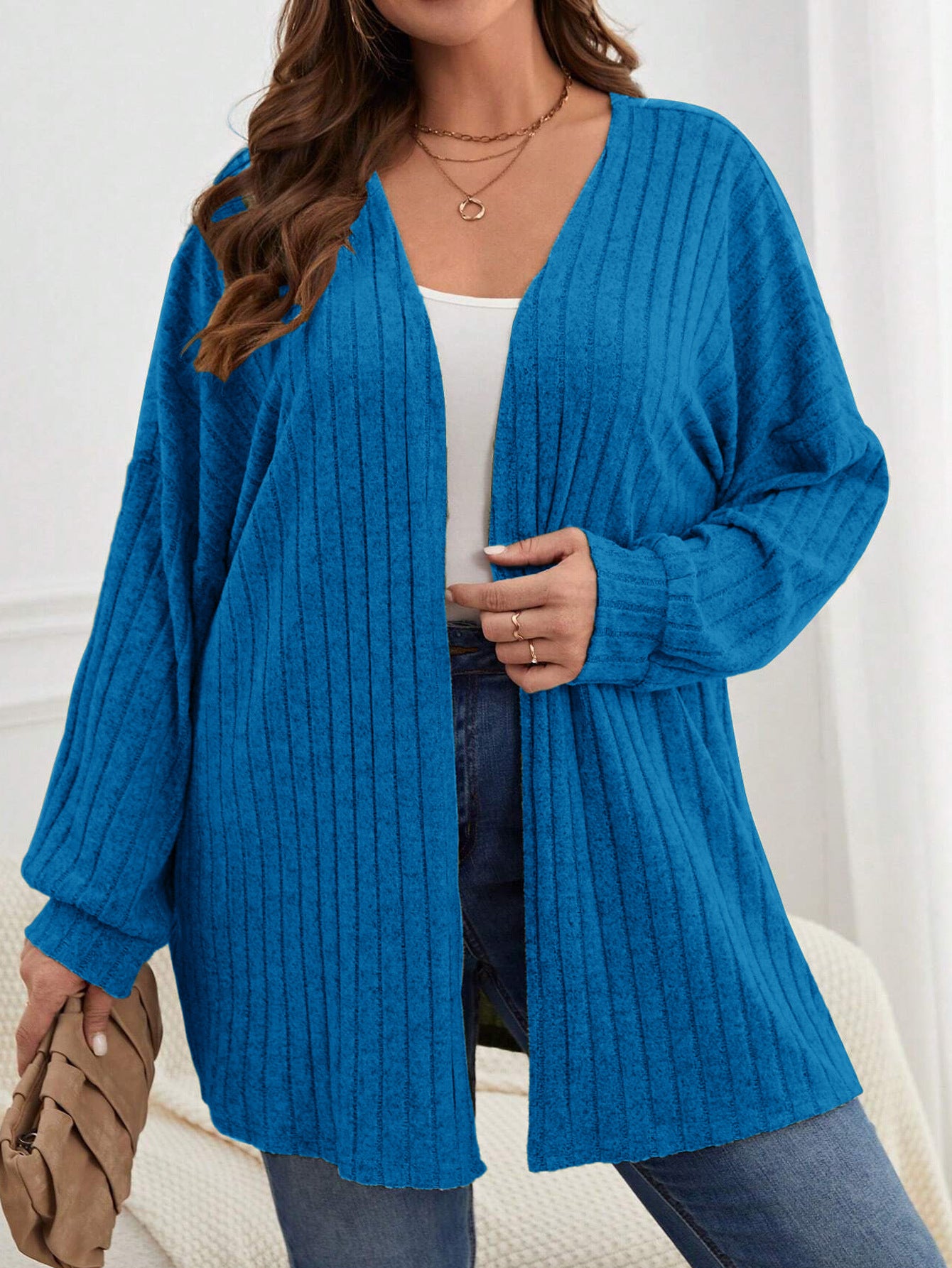 Women's Plus Size Solid Color Striped Cardigan Jacket XL-5XL