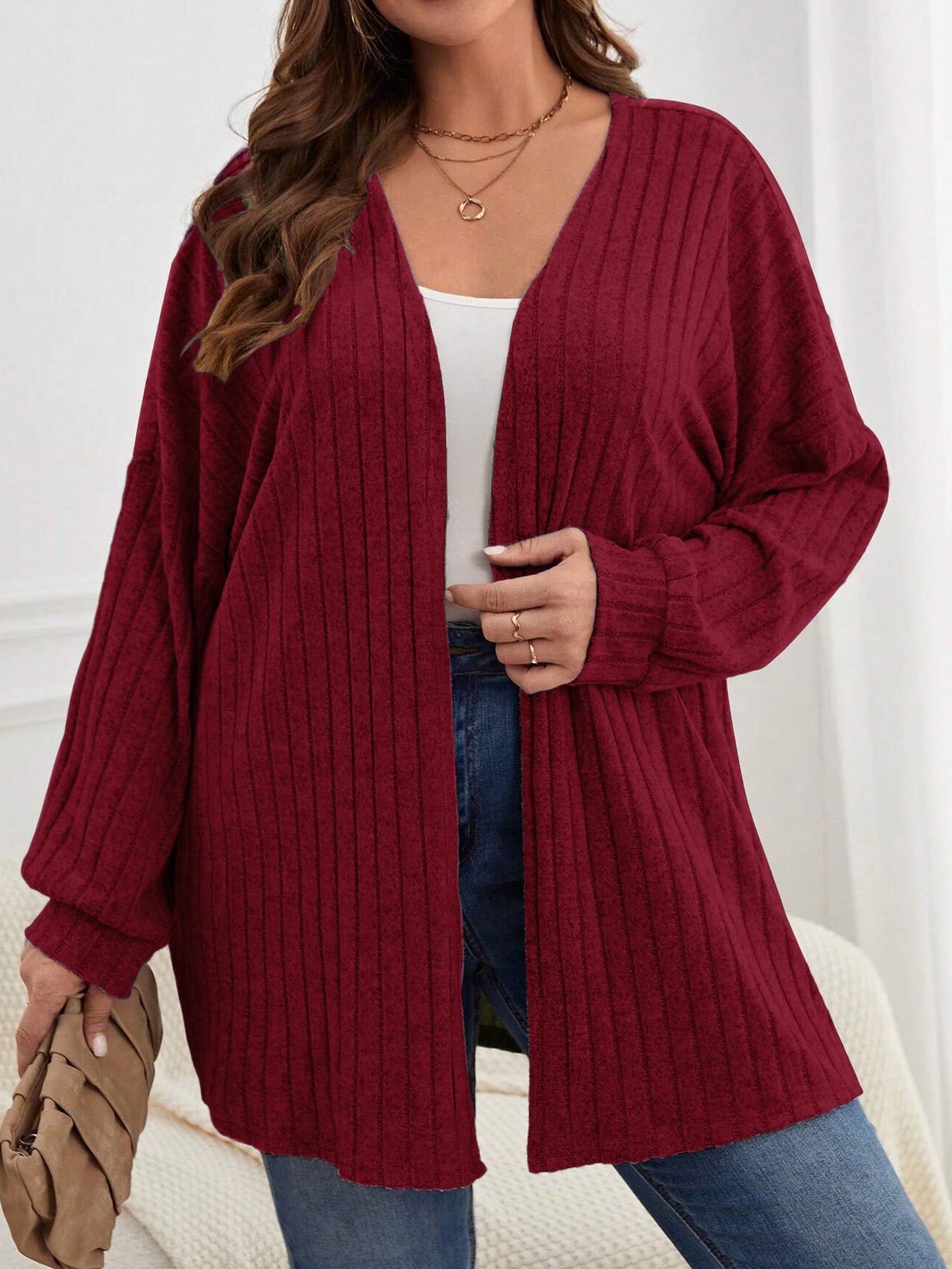 Women's Plus Size Solid Color Striped Cardigan Jacket XL-5XL