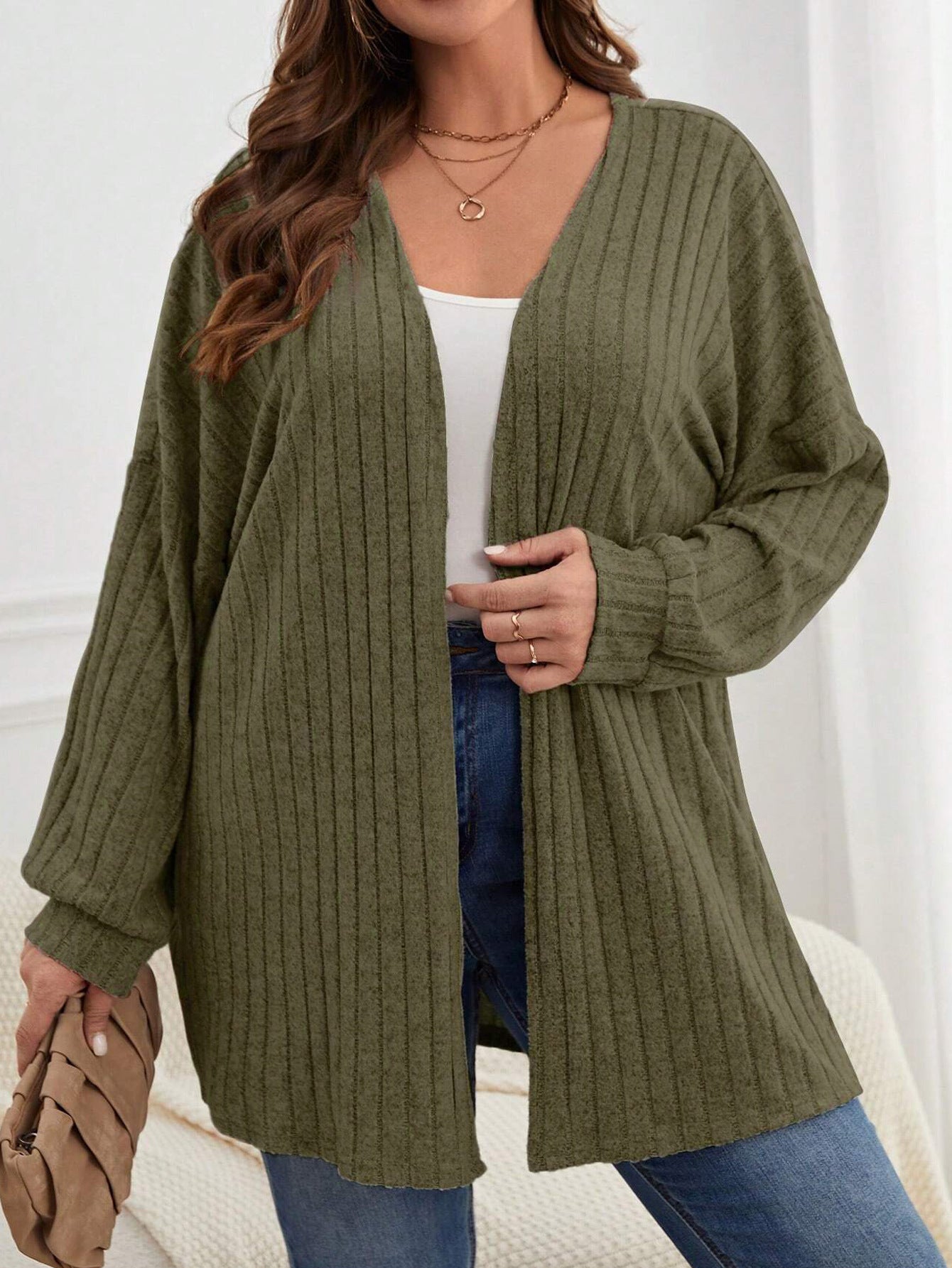 Women's Plus Size Solid Color Striped Cardigan Jacket XL-5XL