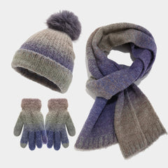 Tie-dyed Wool Hat Scarf Gloves Knitted Suit
