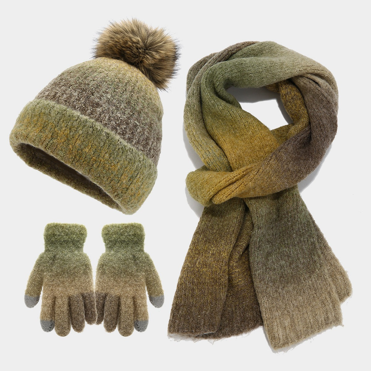 Tie-dyed Wool Hat Scarf Gloves Knitted Suit