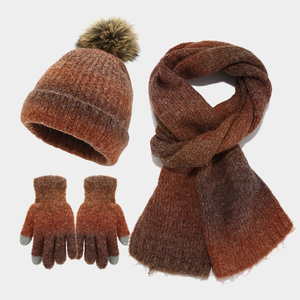 Tie-dyed Wool Hat Scarf Gloves Knitted Suit