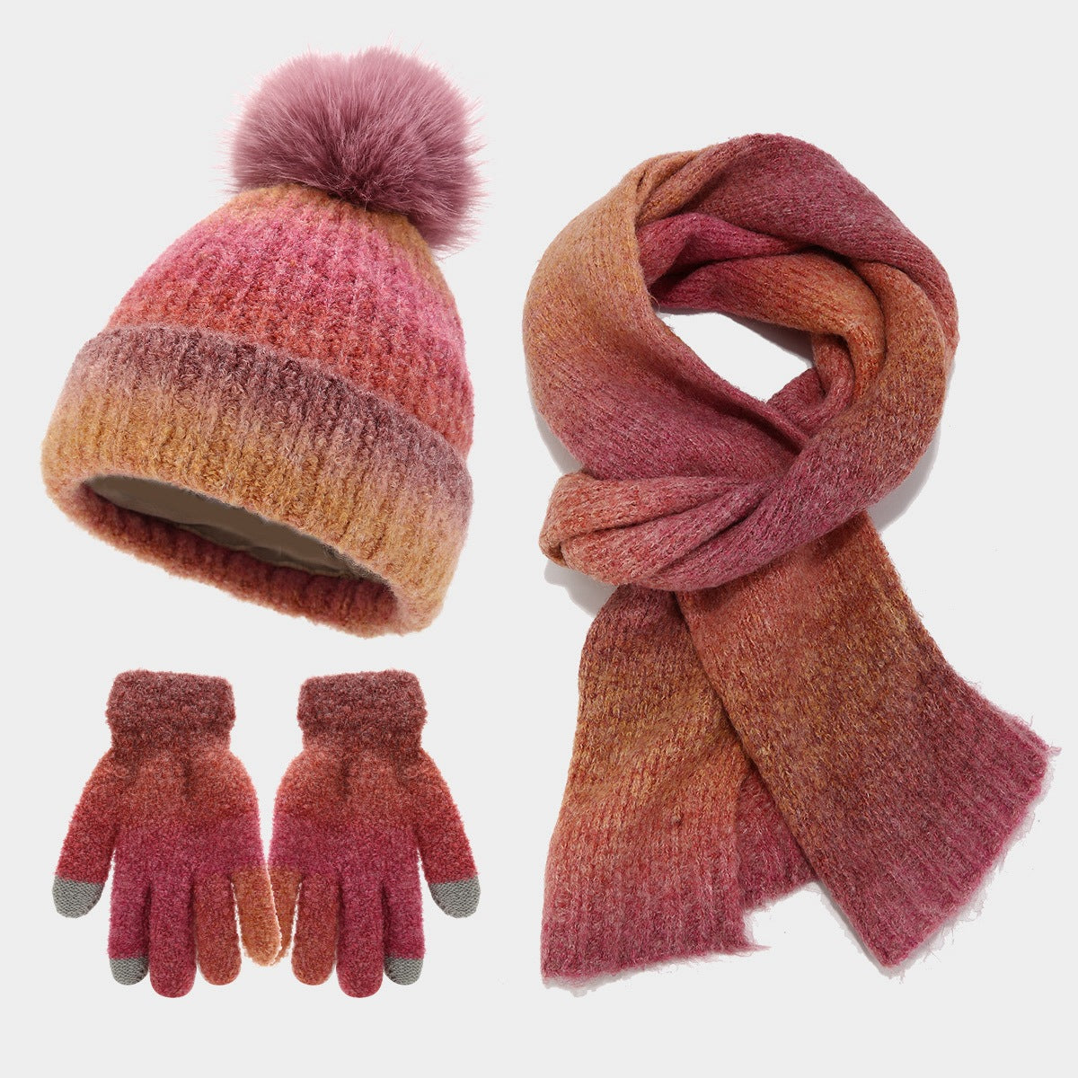 Tie-dyed Wool Hat Scarf Gloves Knitted Suit