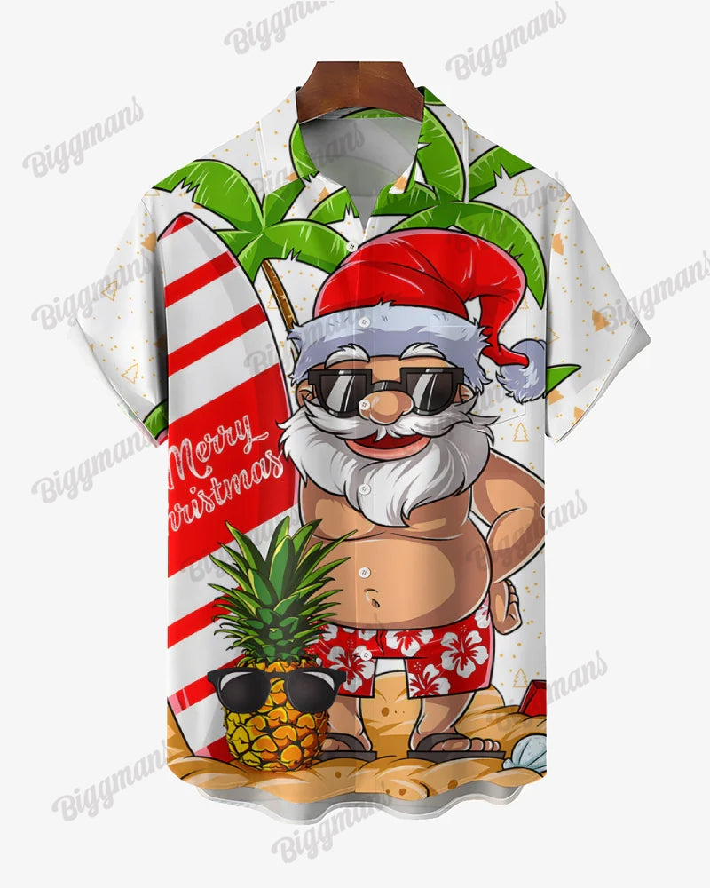 Men's Big and Tall Santa's Beach Vacation Short Sleeve Shirt Shorts Set