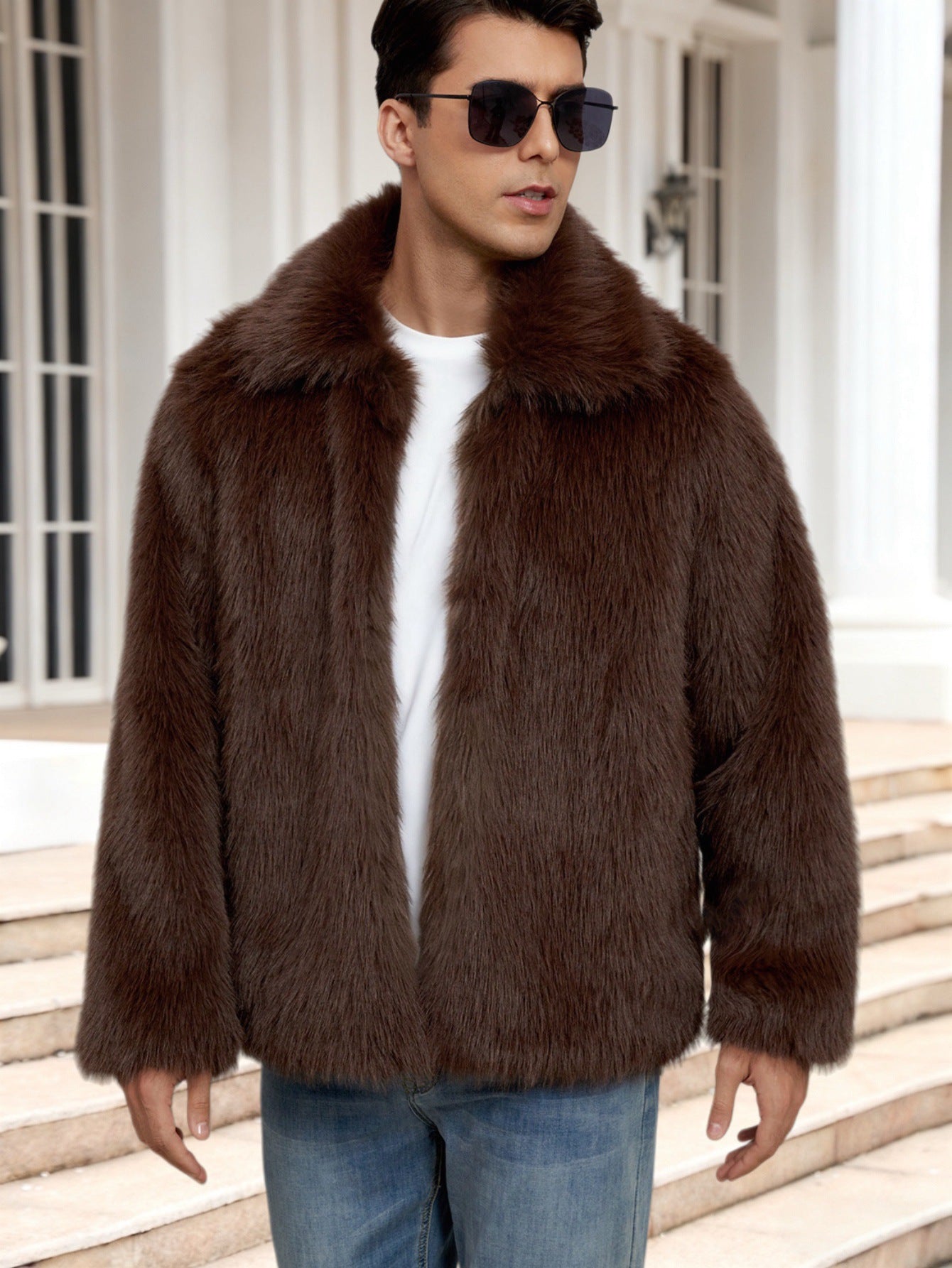 Big & Tall Men's Lapel Short Faux Fur Jacket S-3XL