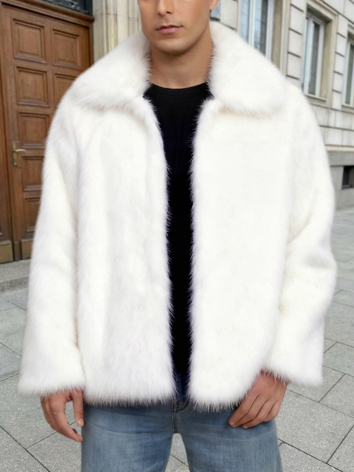 Big & Tall Men's Lapel Short Faux Fur Jacket S-3XL