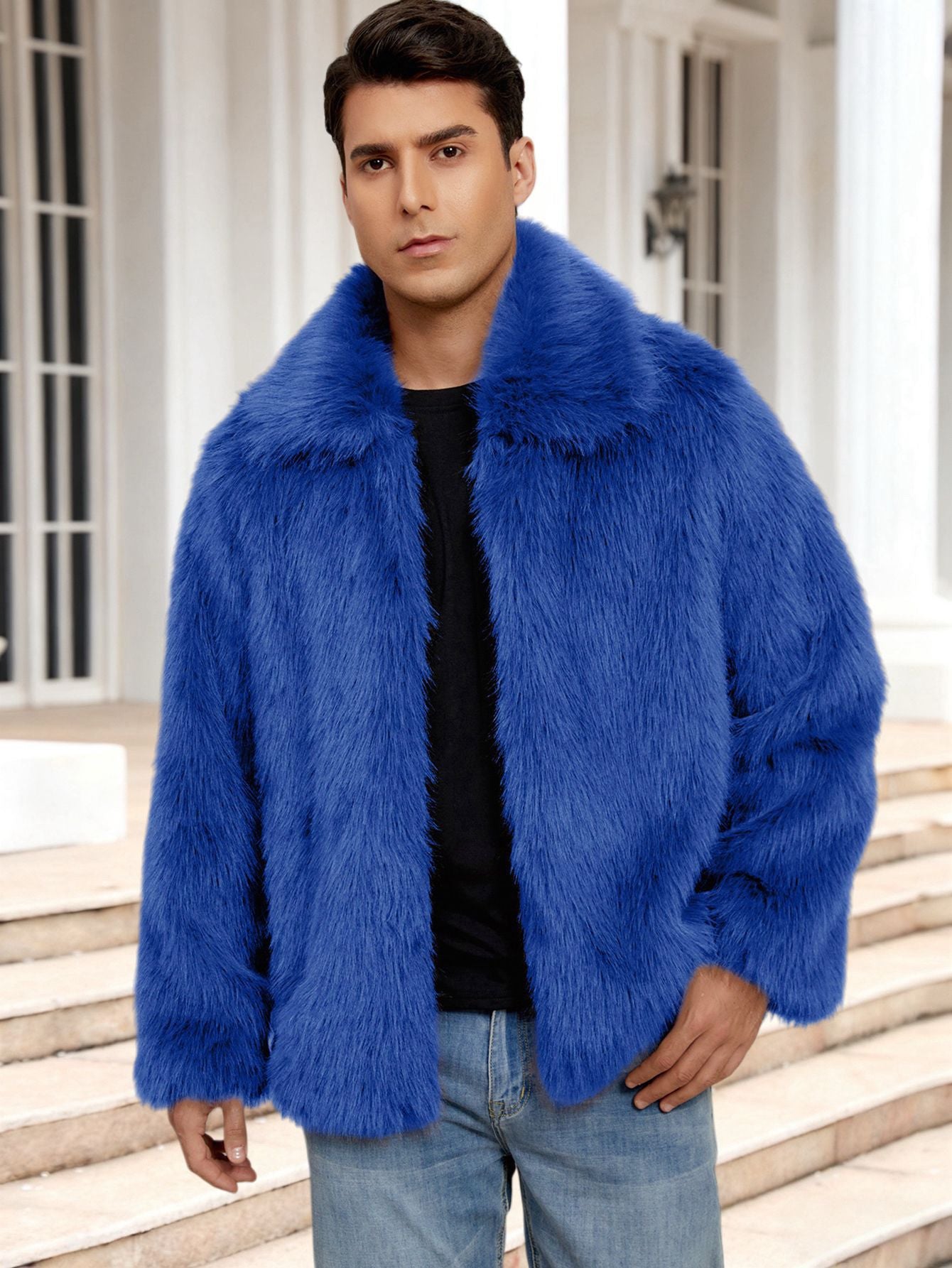 Big & Tall Men's Lapel Short Faux Fur Jacket S-3XL