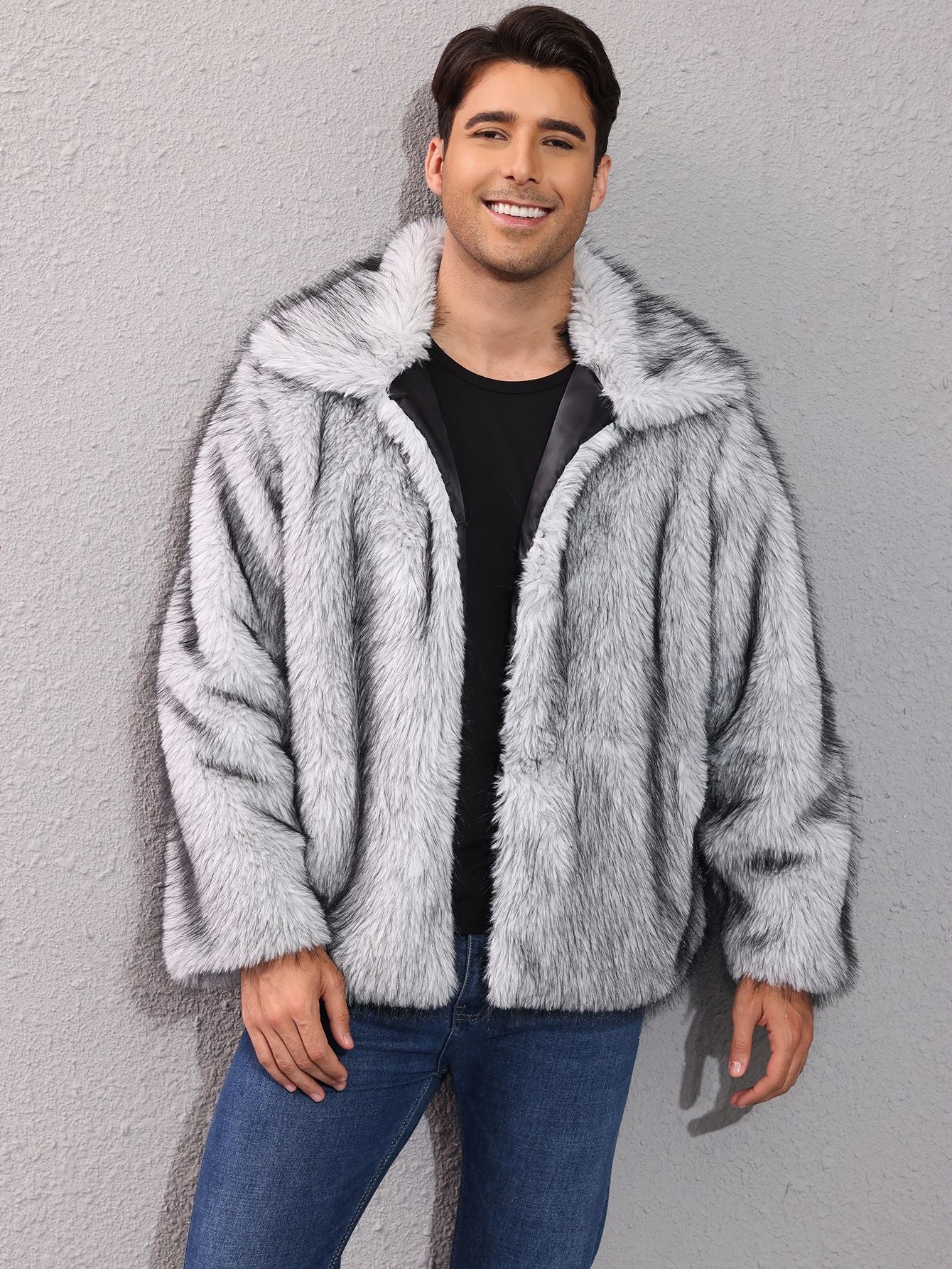Big & Tall Men's Lapel Short Faux Fur Jacket S-3XL
