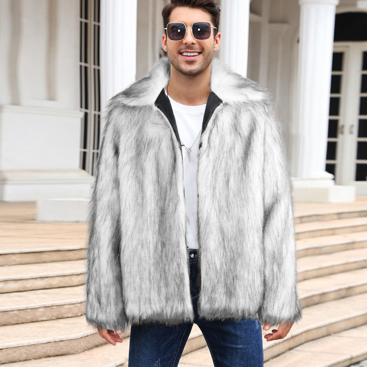 Big & Tall Men's Lapel Short Faux Fur Jacket S-3XL