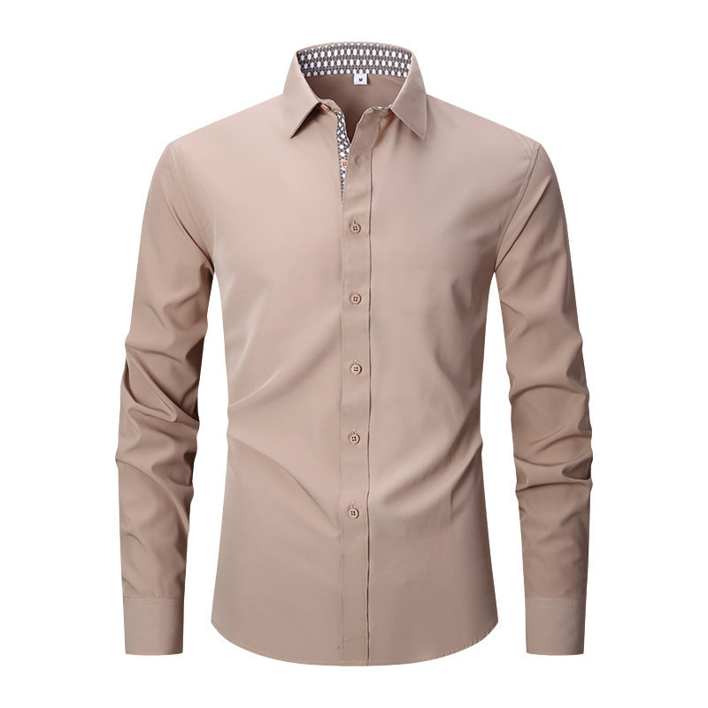 Business Solid Color Slim Long Sleeve Shirt S-4XL