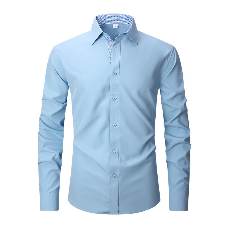 Business Solid Color Slim Long Sleeve Shirt S-4XL