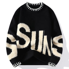Big & Tall Men's Casual Three-dimensional "SUN" Letter Long Sleeve Sweater L-4XL
