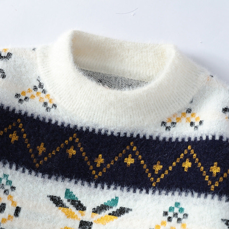 Big & Tall Men's Vintage Contrast Jacquard Sweater M-3XL