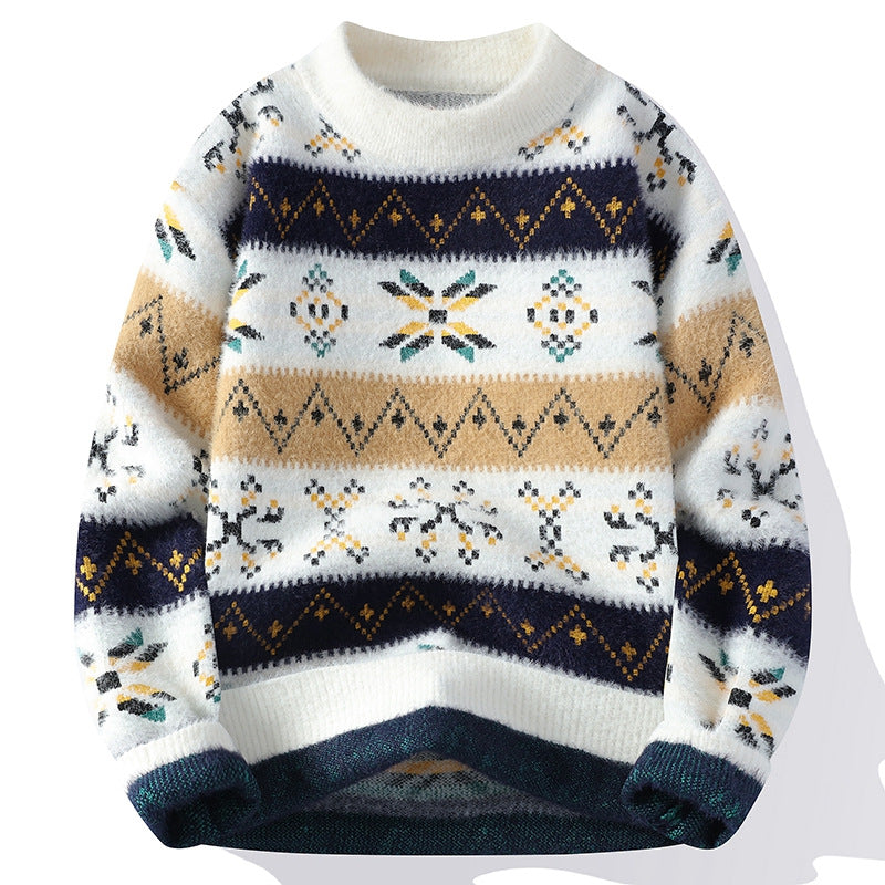 Big & Tall Men's Vintage Contrast Jacquard Sweater M-3XL