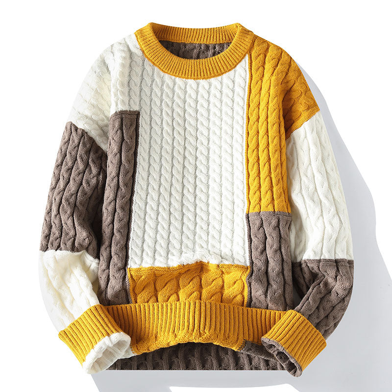 Big & Tall Men's Color Matching Kink Pattern Semi-turtleneck Sweater M-3XL